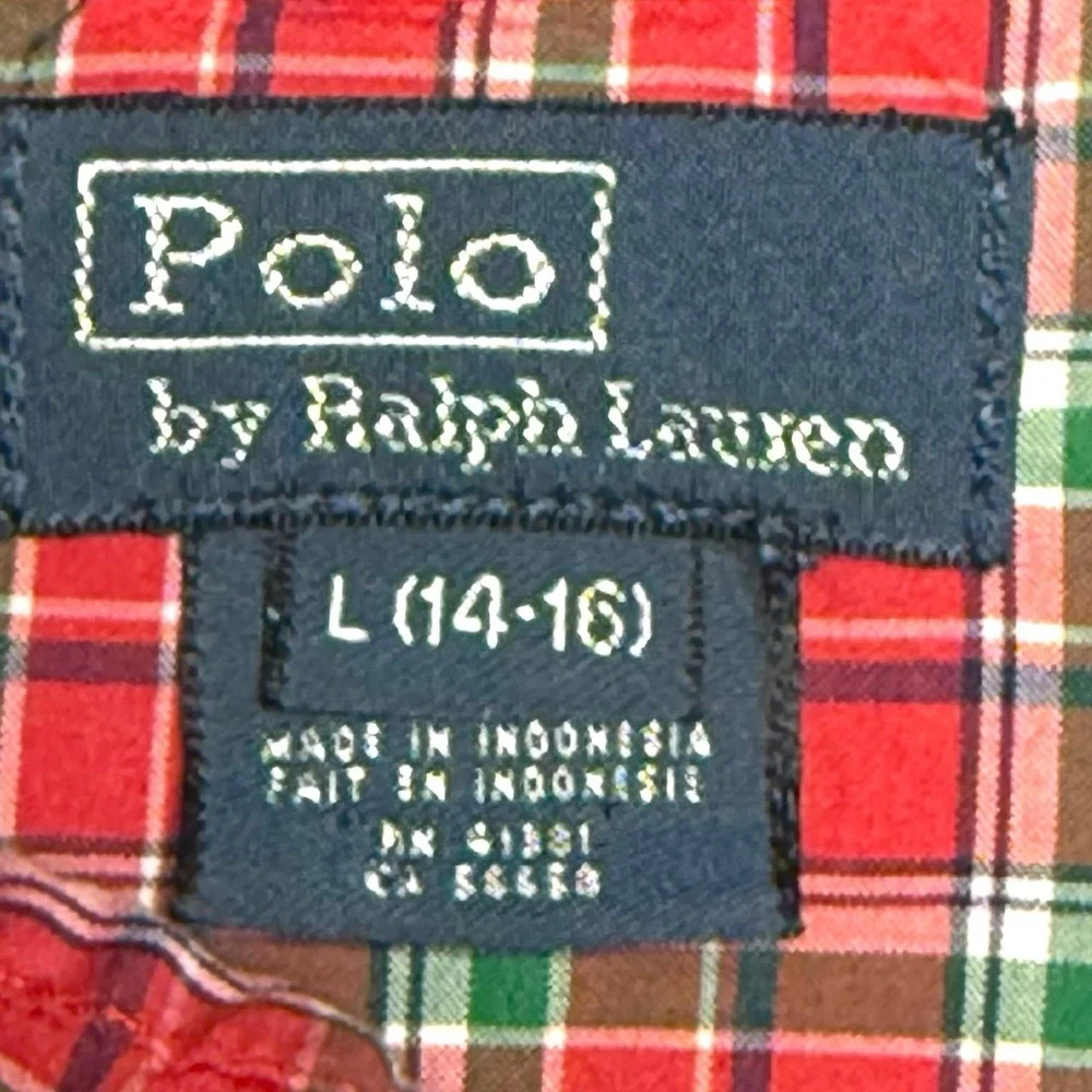 Polo Ralph Lauren Boys‎ Plaid Western Snap Shirt Size L 14 16 Red Green Plaid